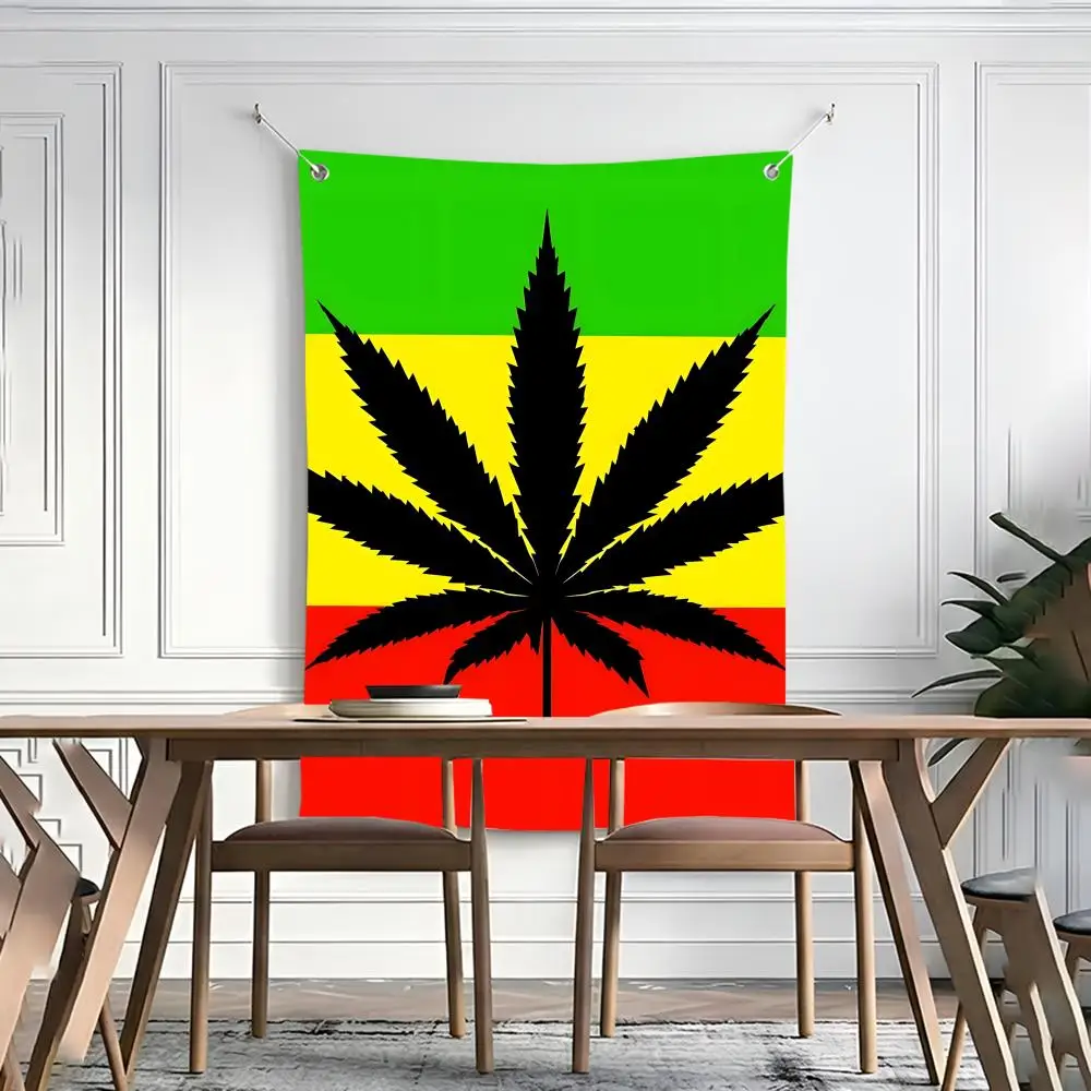 weed leaf Flags flags four rings hanging no edging for art indoor use and outdoor decor