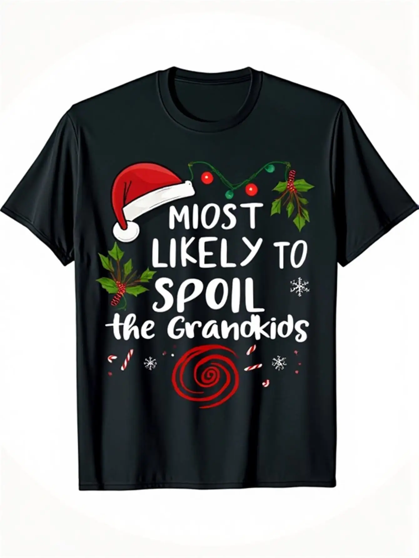 

Men's "Most Likely to Spoil the Grandkids" Christmas Tee - Santa Hat, Cotton Blend, All-Season