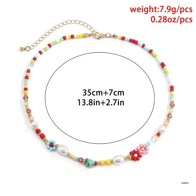 Hand-woven Small Flower Beaded Necklace Adjustable Short Clavicle Chain Imitation Pearl Choker Necklace Party Jewelry