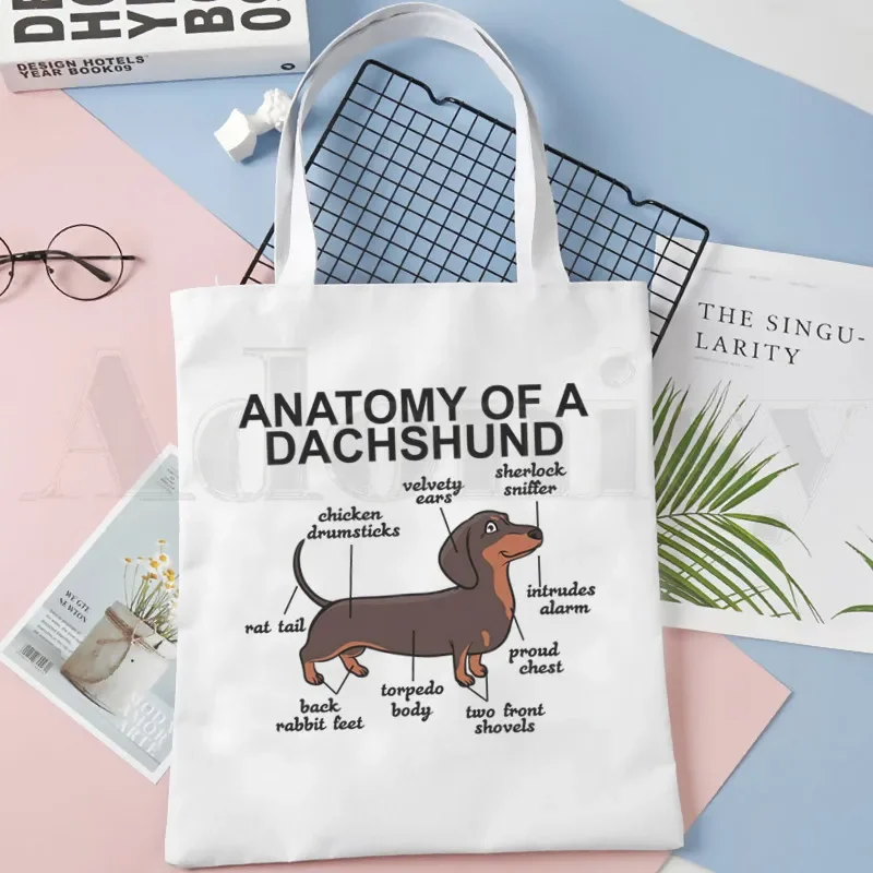 La vita di anatomia è migliore con un bassotto borse divertenti borse A tracolla Shopping Casual borsa da donna elegante borsa di tela