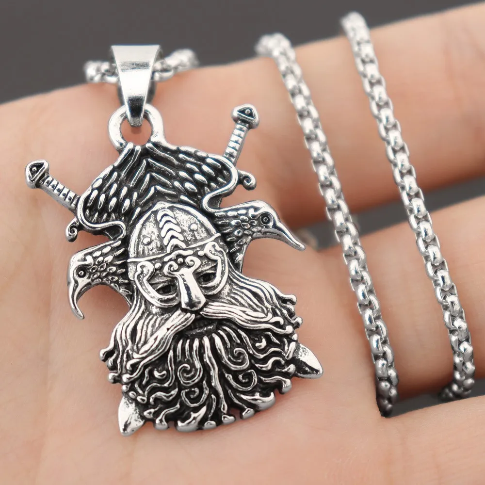 New Vintage Nordic Viking Double Eagle Pendant Charm Men\'s Necklace Fashion Hip Hop Punk Jewelry Accessorie Party Gift Wholesale