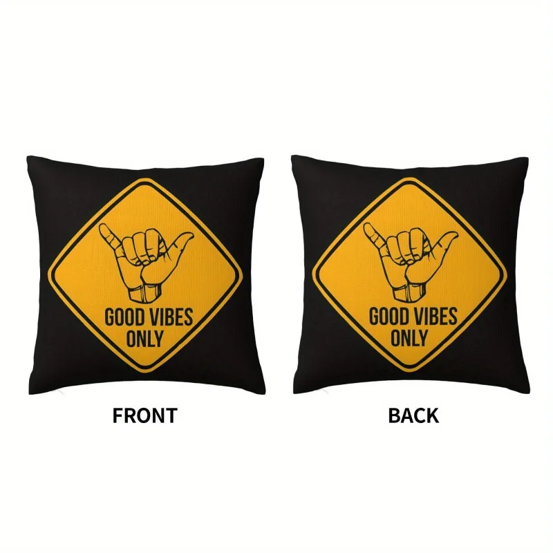 1pcs Short Plush Good Vibes Only Shaka Sign Pillow Cover 18x18 Inch Yellow Black Road Sign Cushion Case Home Decor