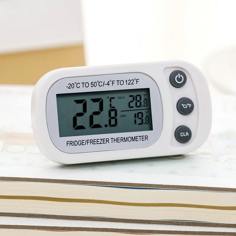 Upgraded Fridge Thermometer - IP65 Waterproof & Moisture-Proof. ±0.1℃ Accuracy, -50~70℃ Range, Magnetic Back & Hanging Hook.
