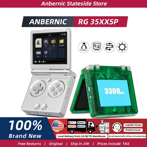 Console de Jogos Retro ANBERNIC RG35XXSP com Tela IPS de 3,5 Polegadas, 64GB de Cartão TF Integrado, Bateria de 3300mAh, Sistema Linux, Saída HD para TV, Suporte para Jogos Clássicos e Casuais, Chip Hall Switch Integrado