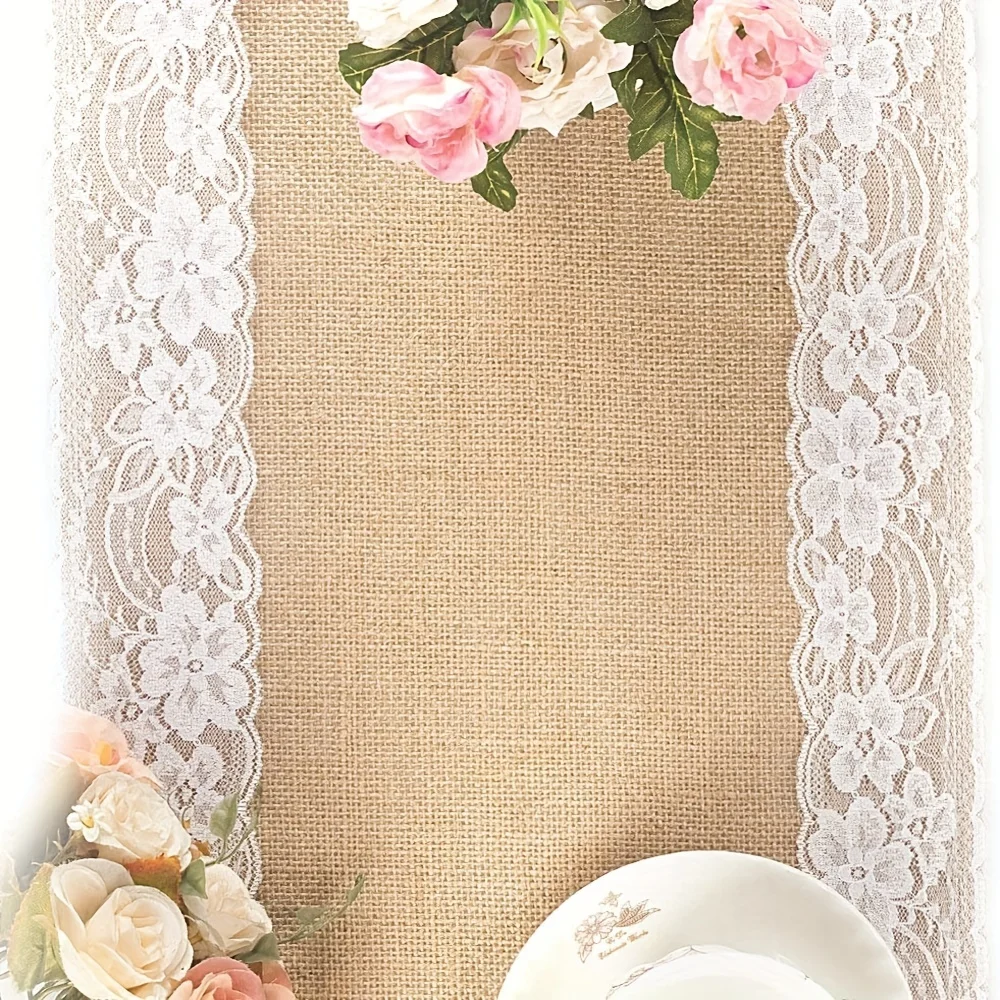 5pcs Natural Burlap Table Runners, Rustic Country Vintage Burlap Roll Banner Table Decoration, Bohemian Decor Christmas,