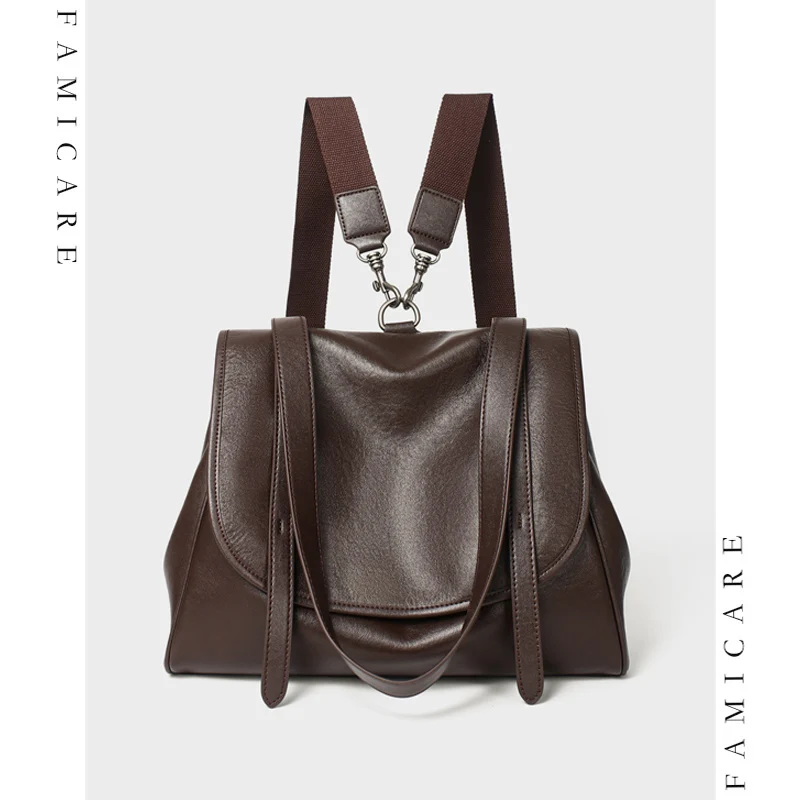 Female Vintage Soft Split Leather Backpack Large Capacity Travel Backpacks for Women Versatile Shoulder Bag for College or Work