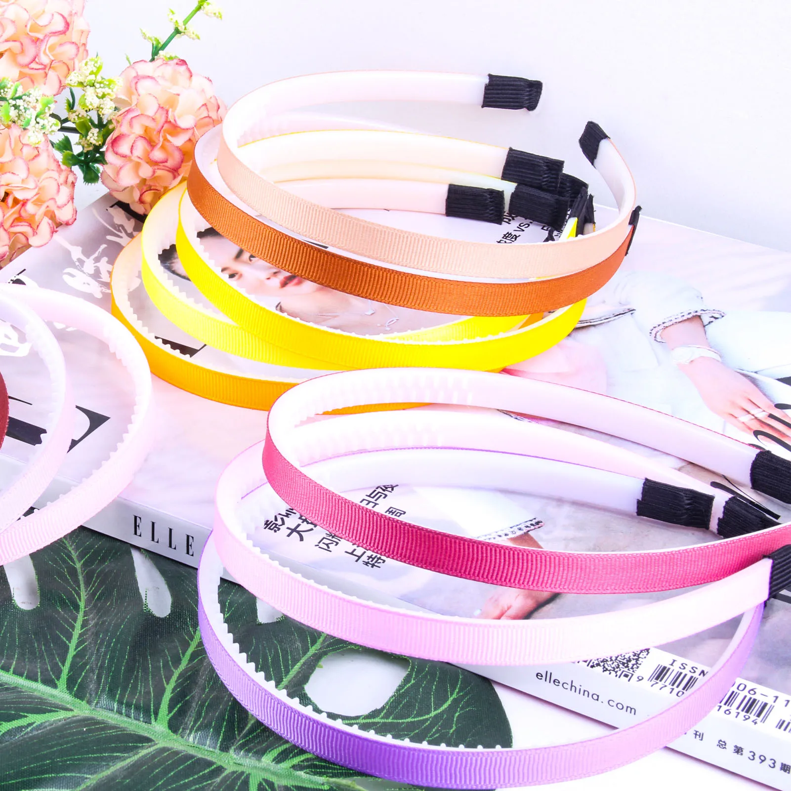 10pcs Ribbon Headbands for Women Colored Teeth DIY Craft Kids Hairband Covered Hair Hoop Multicolor Girl Headwear Accessories