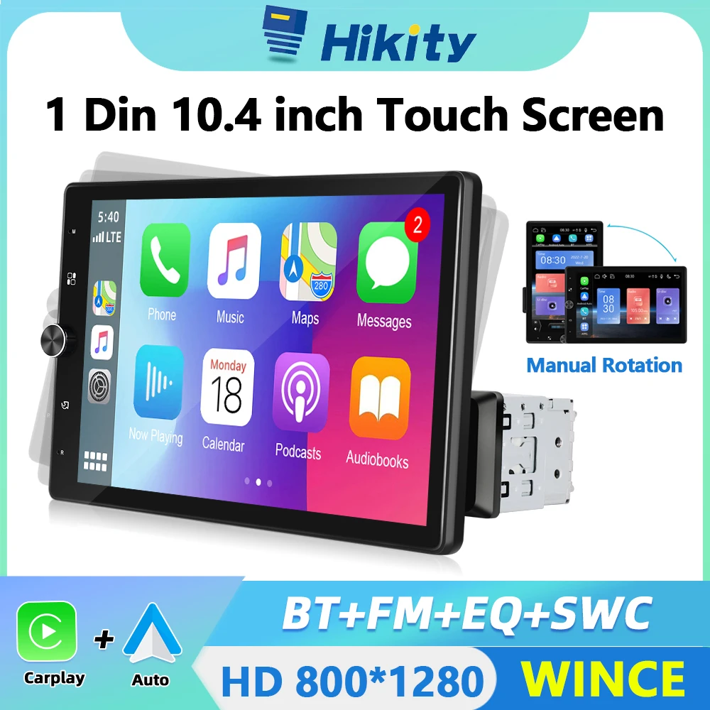 Hikity Universal 10.4''Car Stereo Radio 1din autoradio Carplay Bluetooth FM Receiver Multimedia Video Player