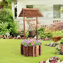 Rustic Wood Wishing Well Planter
