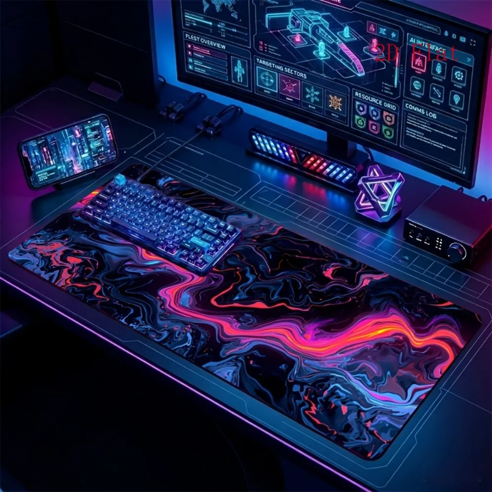 UV-activated neon desk pad, compatible with desktops/laptops, suitable for offices, study areas, and computer desk arrangements