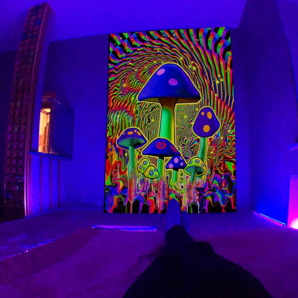 Fluorescent tapestry  fluorescent tapestry psychedelic mushroom wall hung hippie decorative room aesthetics