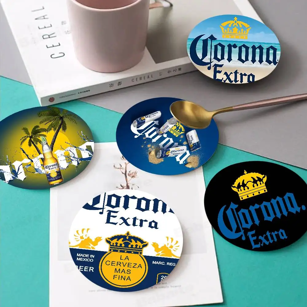 C-Corona E-Extra Bier Anime-Themen Holzuntersetzer Rutschfest Hitzebeständig Lustige Esstisch-Dekoration Café Restaurant Geschenke
