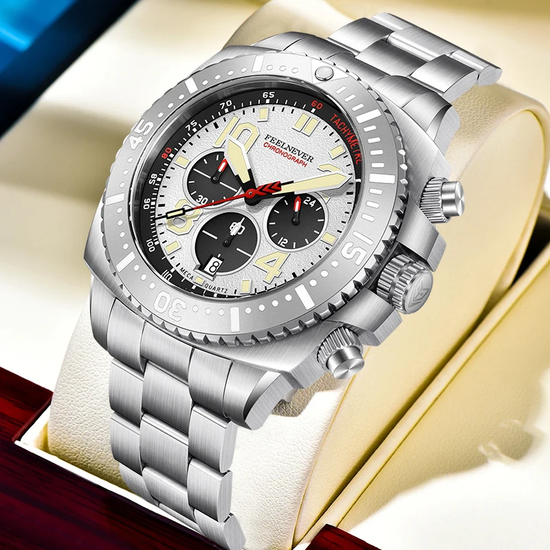 FeelNever Original Design Quartz Man Watch Luxury Fashion Stainless Steel Band Clocks Business Waterproof Auto Date Wristwatches view 6