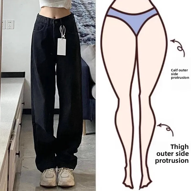 

High Waist Straight Leg Jeans Women's Loose Slimming Denim Pants for Pear Shaped Body Casual Washed Pure Color Button Wide Le...