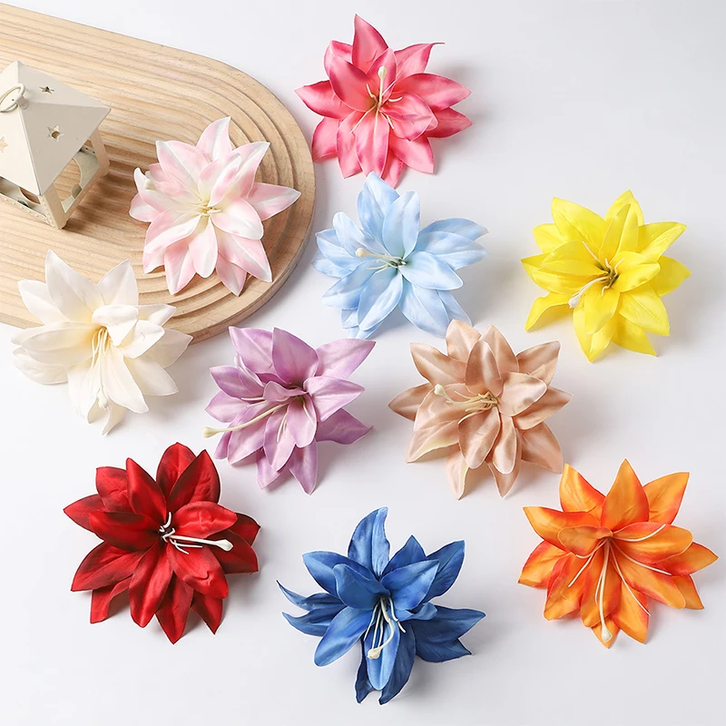 

3/5Pcs 12.5 cm Silk Artificial Lily Flower Heads for Wedding Bridal Hair Accessories Home Room Decor DIY Wreath Accessories