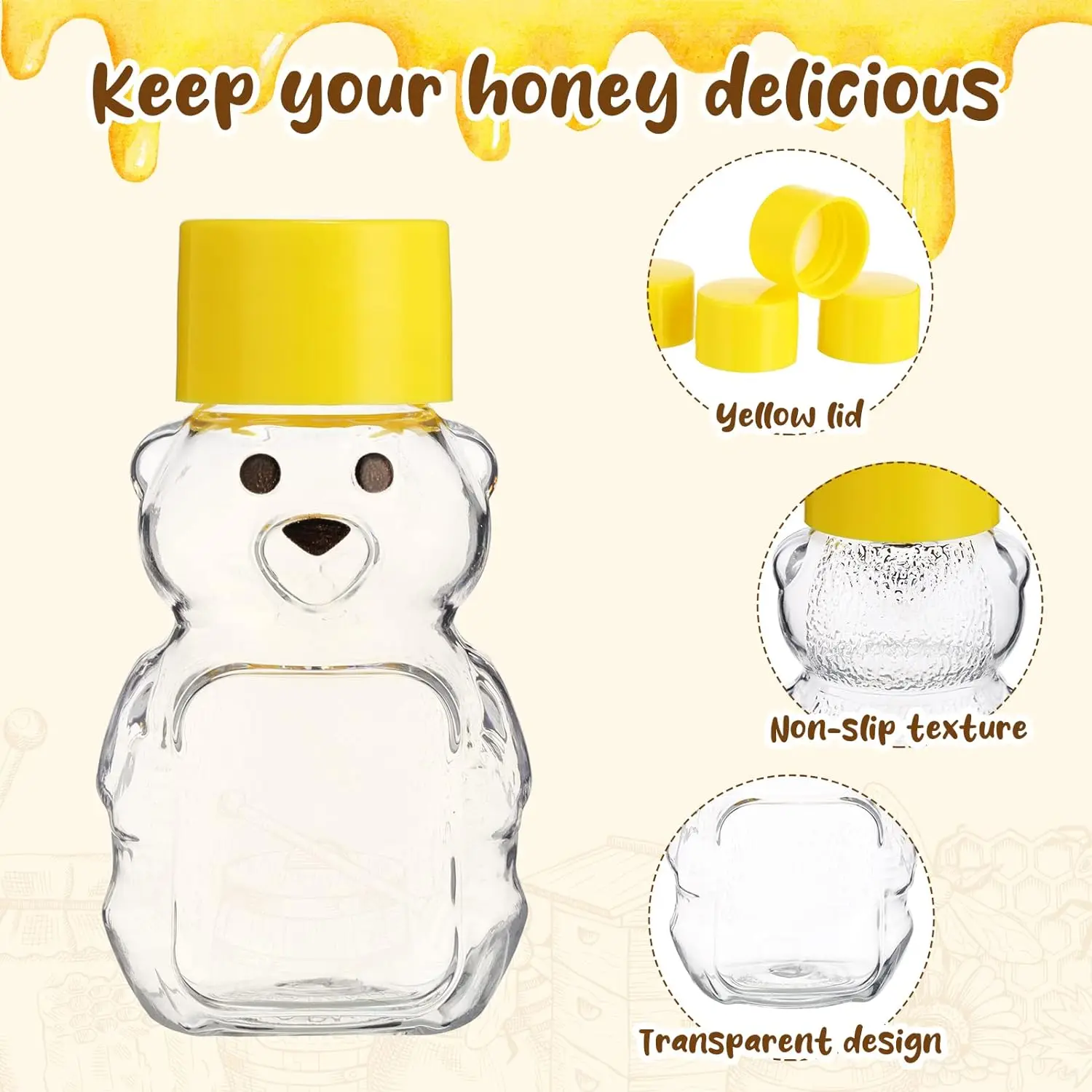 2 oz Plastic Honey Bear Bottle BearMini Honey Bear Jars with Lids Cap Bear Juice Bottle for Holidays Baby Shower Gifts