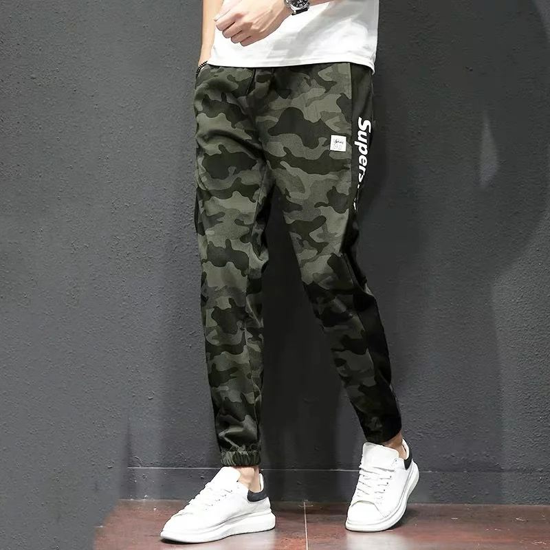 

Military Vintage Men Army Gree Camouflage Sweatpants Streetwear Fashion Spring Summer New Male Thin Elastic Waist Baggy Trousers