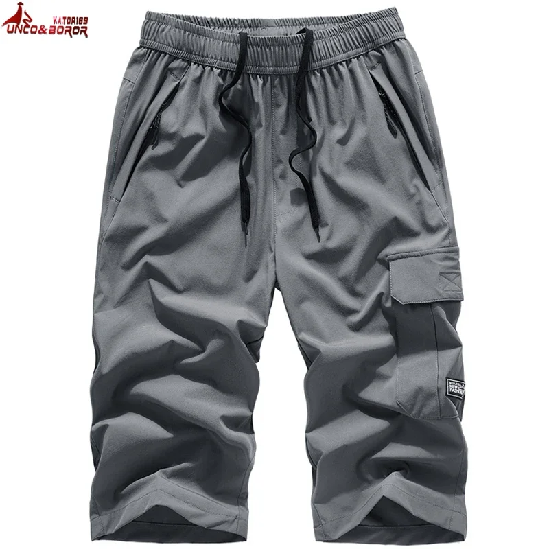 plus size 7XL 8XL Men`s Knee lenght Cargo Shorts Casual Elastic Waist fitness Bermudas Male Breathable Beach Surfings Shorts men