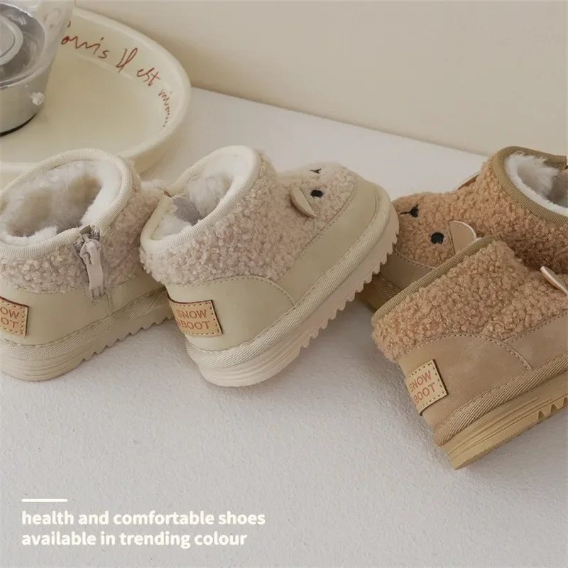 Ｗinter New Children Snow Boots Baby Soft Fleece Upper Warm Boots Boys Girls Cute Short Boots Infant Warm Shoes With Fur