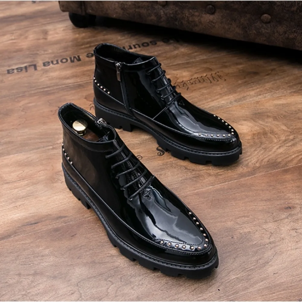 Male Patent Leather Moccasins Shoes High Top Italian Formal Dress Brogue Oxford Wedding Business Shoes Boots 2024