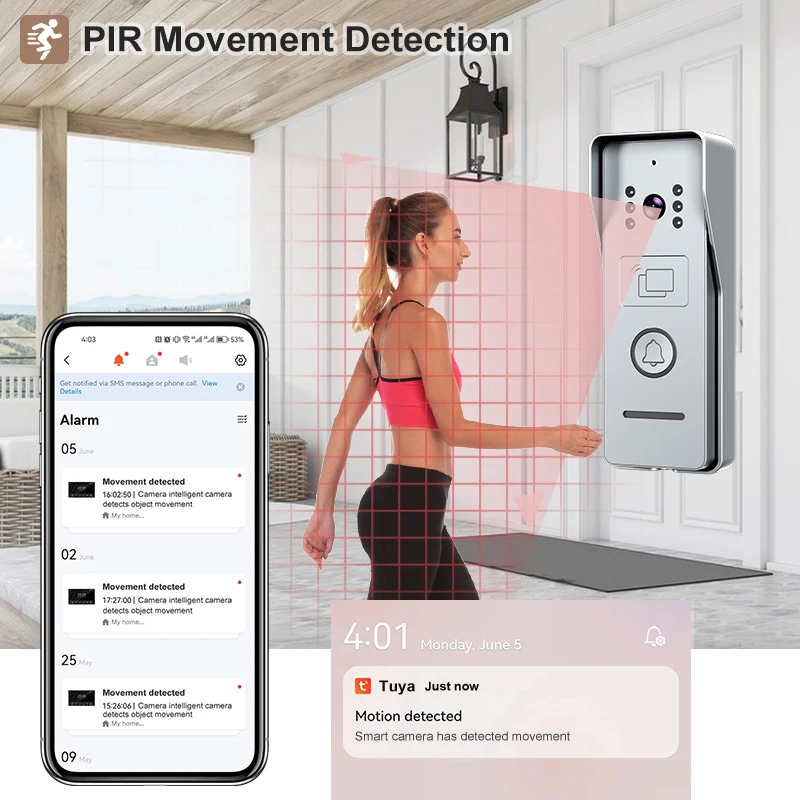 Wi fi vídeo porteiro 1080p campainha de vídeo inteligente para casa tela toque 2 vias áudio tuya app desbloquear câmera do telefone da porta