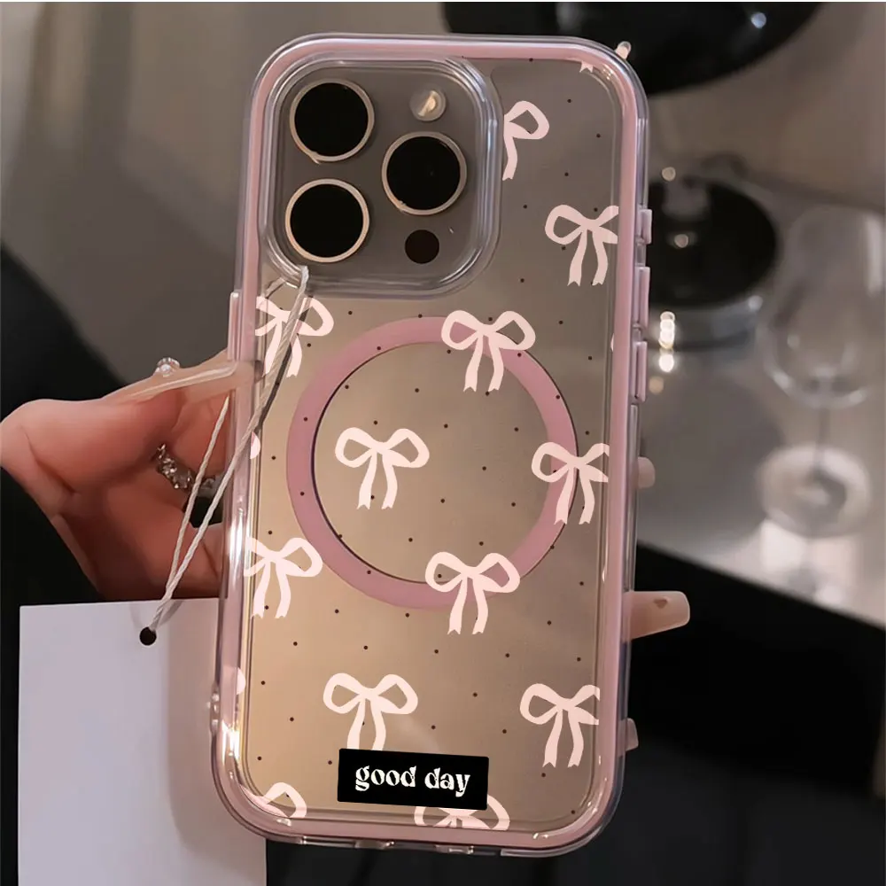 Clear Phone Case For Samsung Galaxy A36 A16 A57 S26 S25 Ultra S24 S23 Plus A17 A15 A56 A06 Magnetic Korean Pink Butterfly Cover