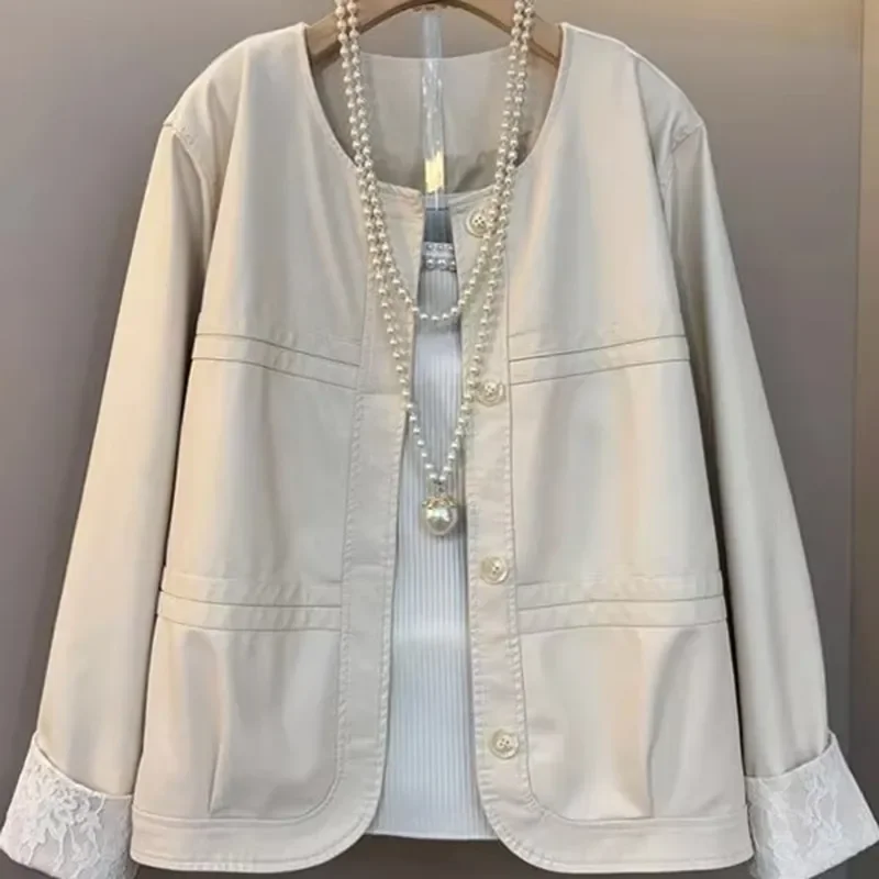 

Сплошной цвет, кардиган на пуговицах с круглым вырезом, кружевная свободная куртка с длинными рукавами, женская одежда, куртки, топ