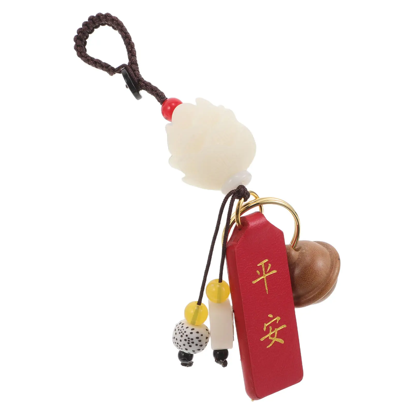 Wood Lucky Keychain Feng Shui Blessing Bell Pendant Hand Carved Luck Charm Hanging Car Key Rearview Mirror Decoration
