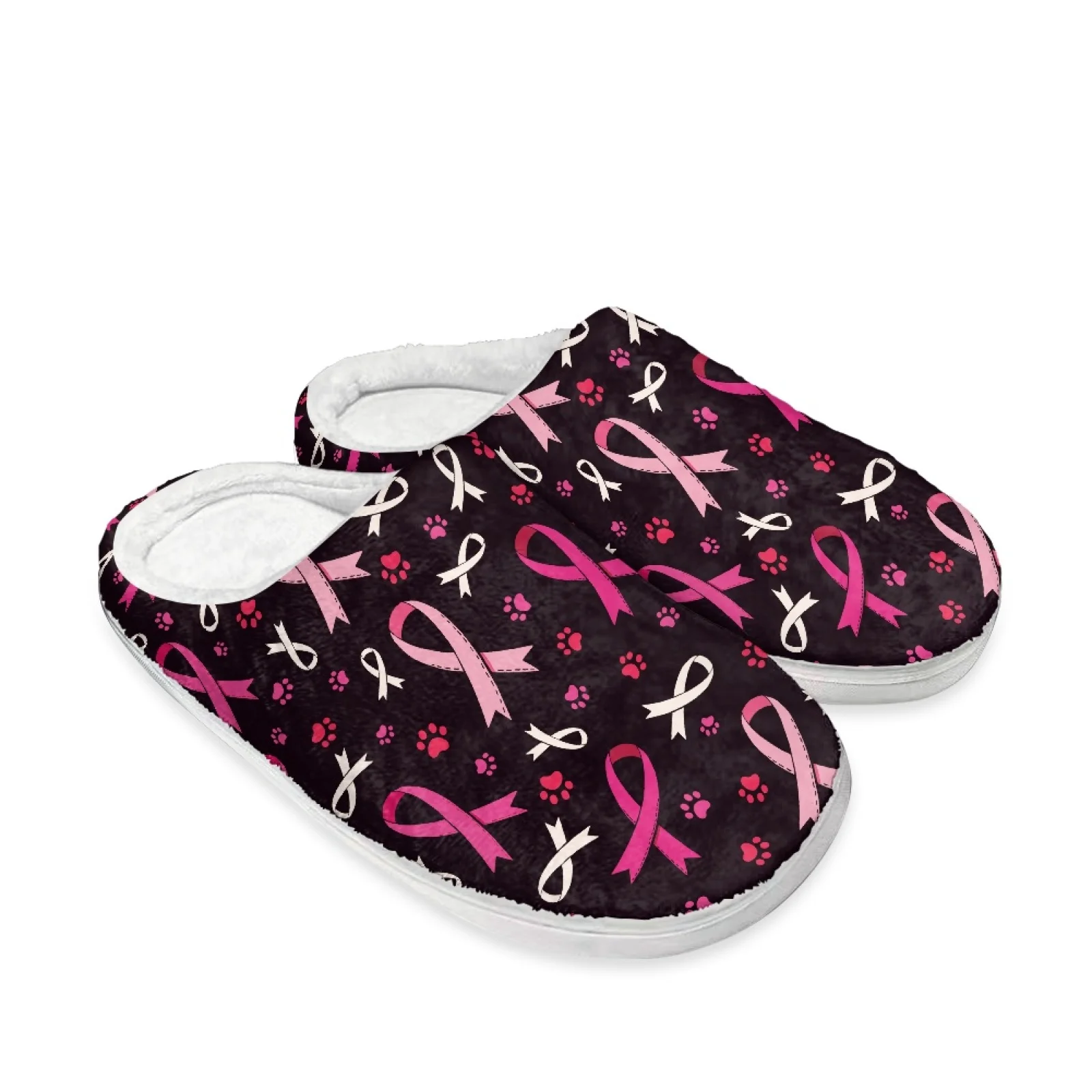 PENSTROLL Breast Cancer Theme Cute Plush Slippers House Slippers Cozy Slides For Healthcare Workers Extra Wide House Shoes