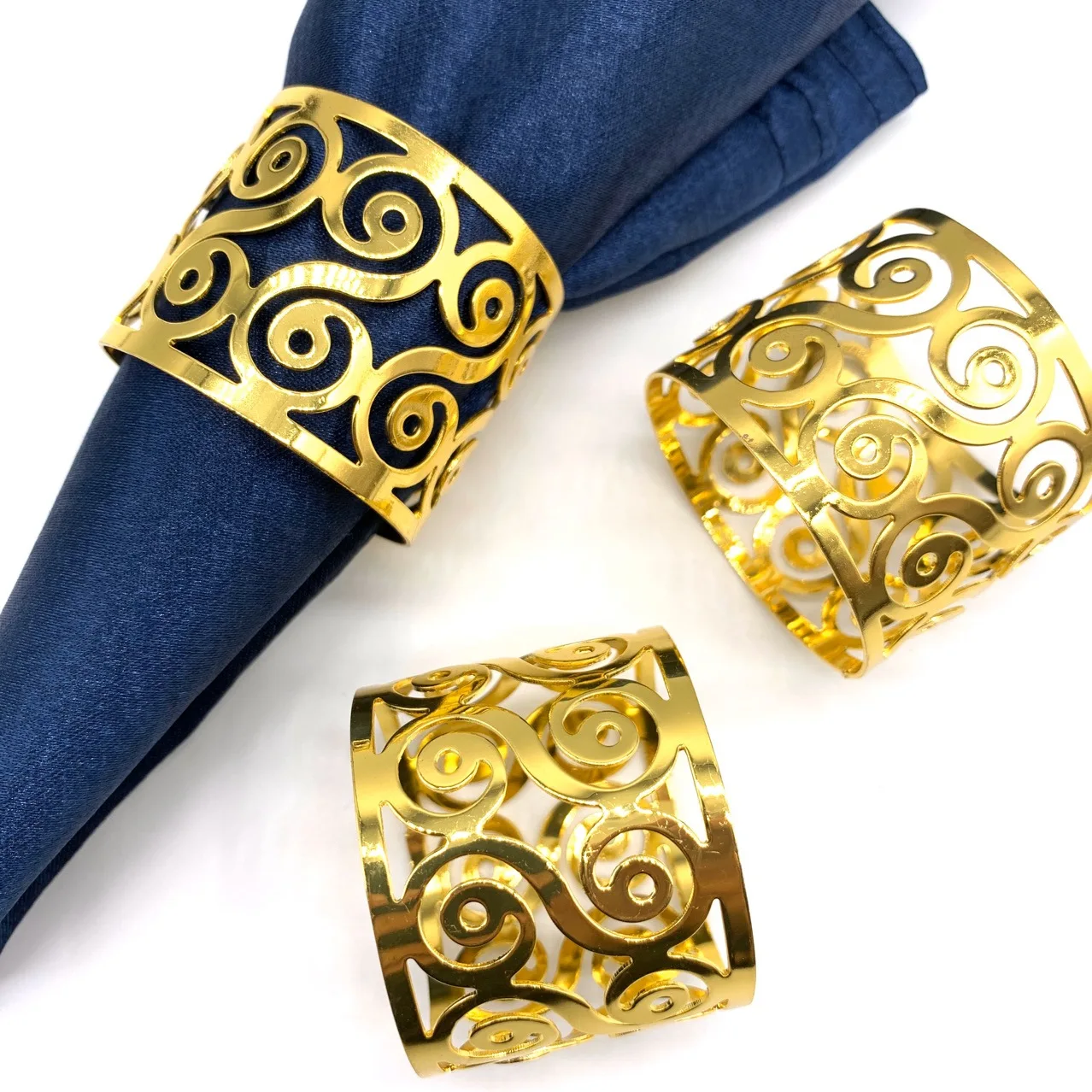 وجبة مشبك الذهب الأوروبي منديل الدائري 6 قطعة مجوفة لطاولة الطعام ديكور المنزل ملحقات الحفلات #2