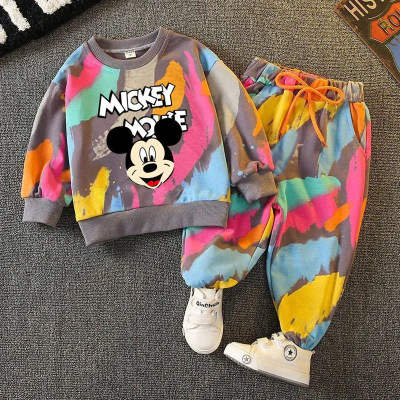 Autumn Boys Clothes long sleeve& trousers 2 Pieces Set Teenage Girls & Boys camouflage Printed Mickey Mouse Fashion Casual Top &