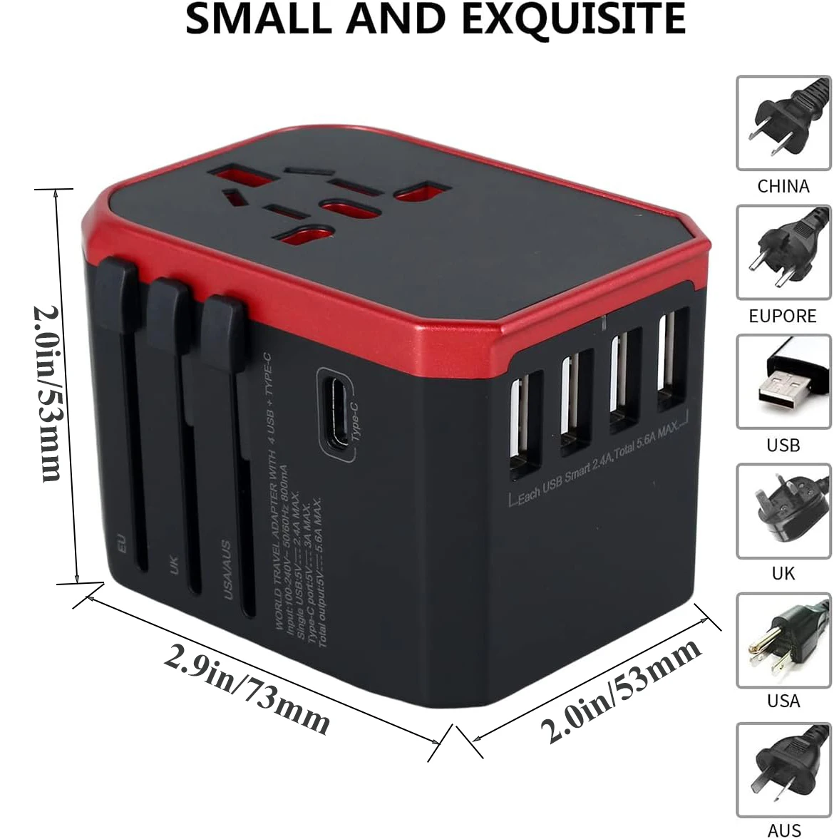 Travel Smart Adapter International Plug Adaptor Wall USB Type C Charger AC Power US EU UK AU for iPhone iPad Android Tablet