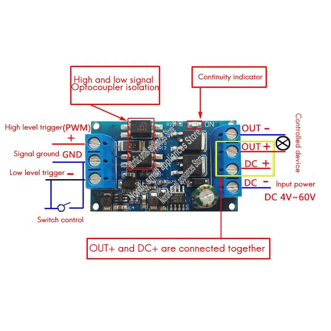 A09G-Dc 4V -60V High-Power Mos Fet Trigger Drive Switch Module Board Pwm Adjustable Controller Dual-Mos Module