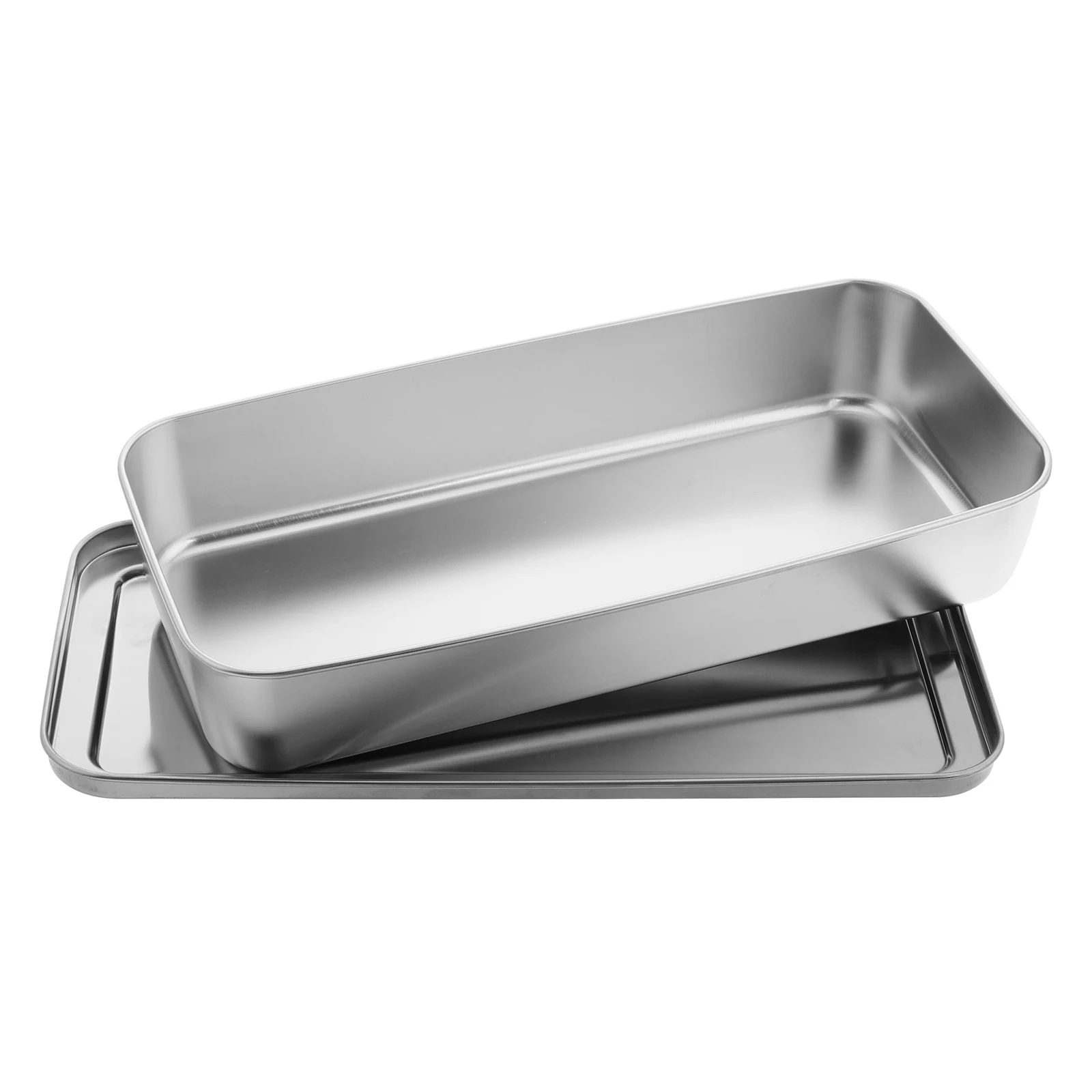 

Stainless Steel Rectangle Cake Pan Silver Deep Baking Tray For Tiramisu Cheesecake Covered Storage Toaster Oven Use Metal
