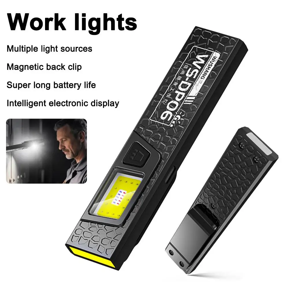 Mini Rechargeable COB Work Light Ultra Bright 650LM Portable Flashlight with Spotlight Floodlight & Red Blue Warning Modes