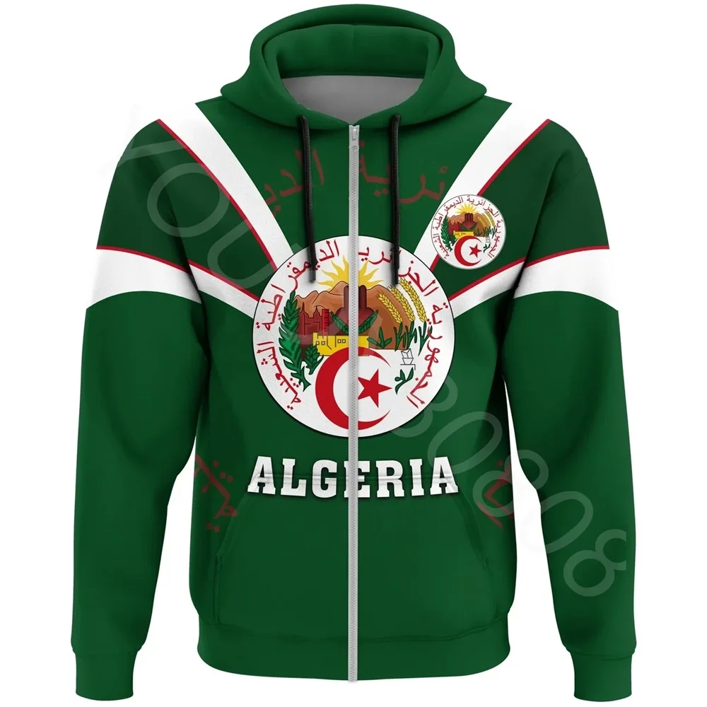 

New Men's Sweater Decorations 3D Printed African Zone T Algeria Zip Hoodie Fangs Style Retro Harajuku Casual Clothing