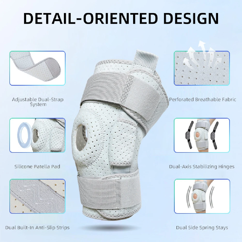 1PC Hinge Knee Brace with Side Stabilizers - Adjustable Support for Meniscus Tear, Arthritis, Knee Pain Relief for Men & Women