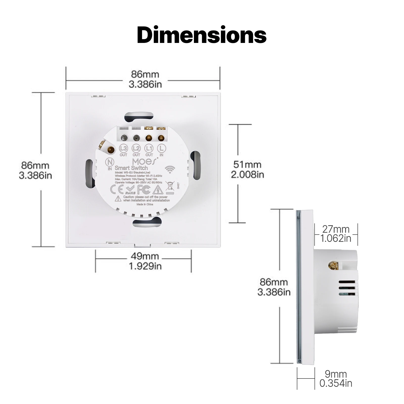 MOES Tuya Matter WiFi Smart Light Switch Glass Touch Control Fireproof Neutral Wire Required With Alexa Google Home Apple Home