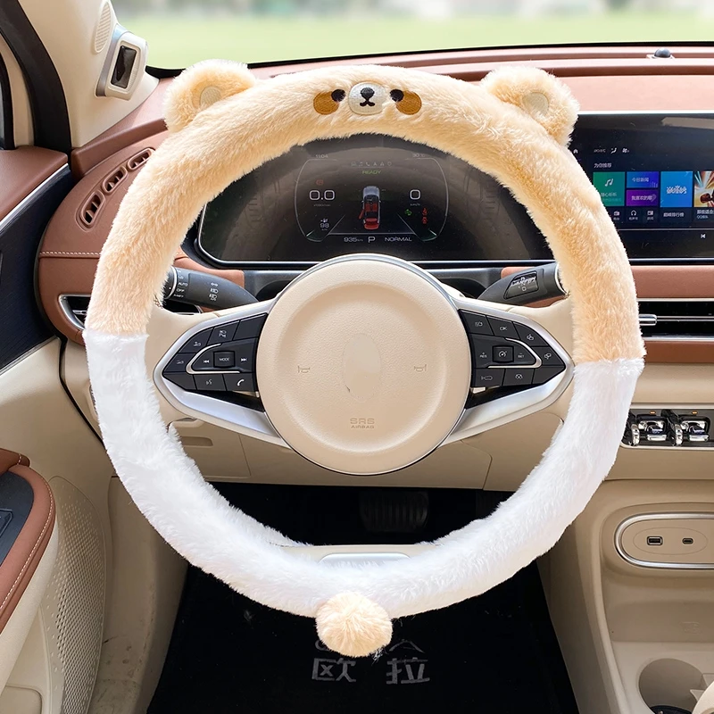 

New Cartoon Creative Cute Ear Plush Soft Comfortable Anti Slip Warm Car Handlebar Cover Steering Wheel Cover