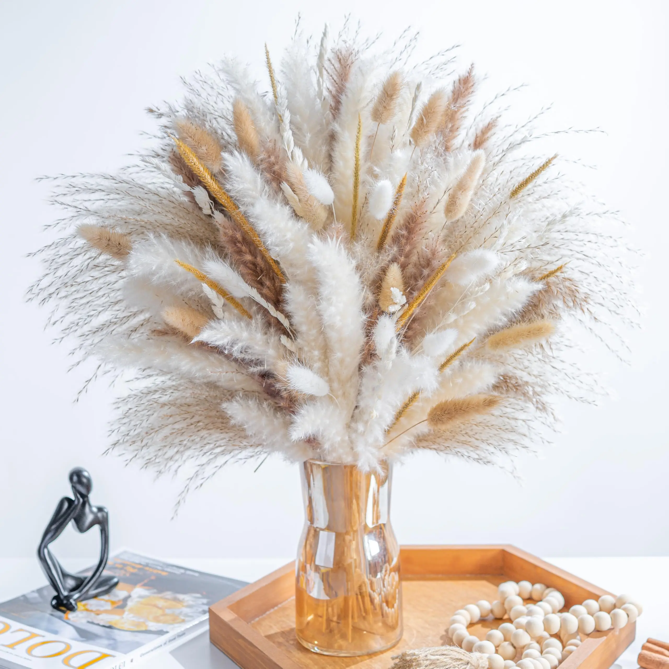 

120PCS Natural Pampas Grass Decor Dried Flowers Boho Floral Arrangement for Home Office Wedding Centerpieces Rustic Flower Decor