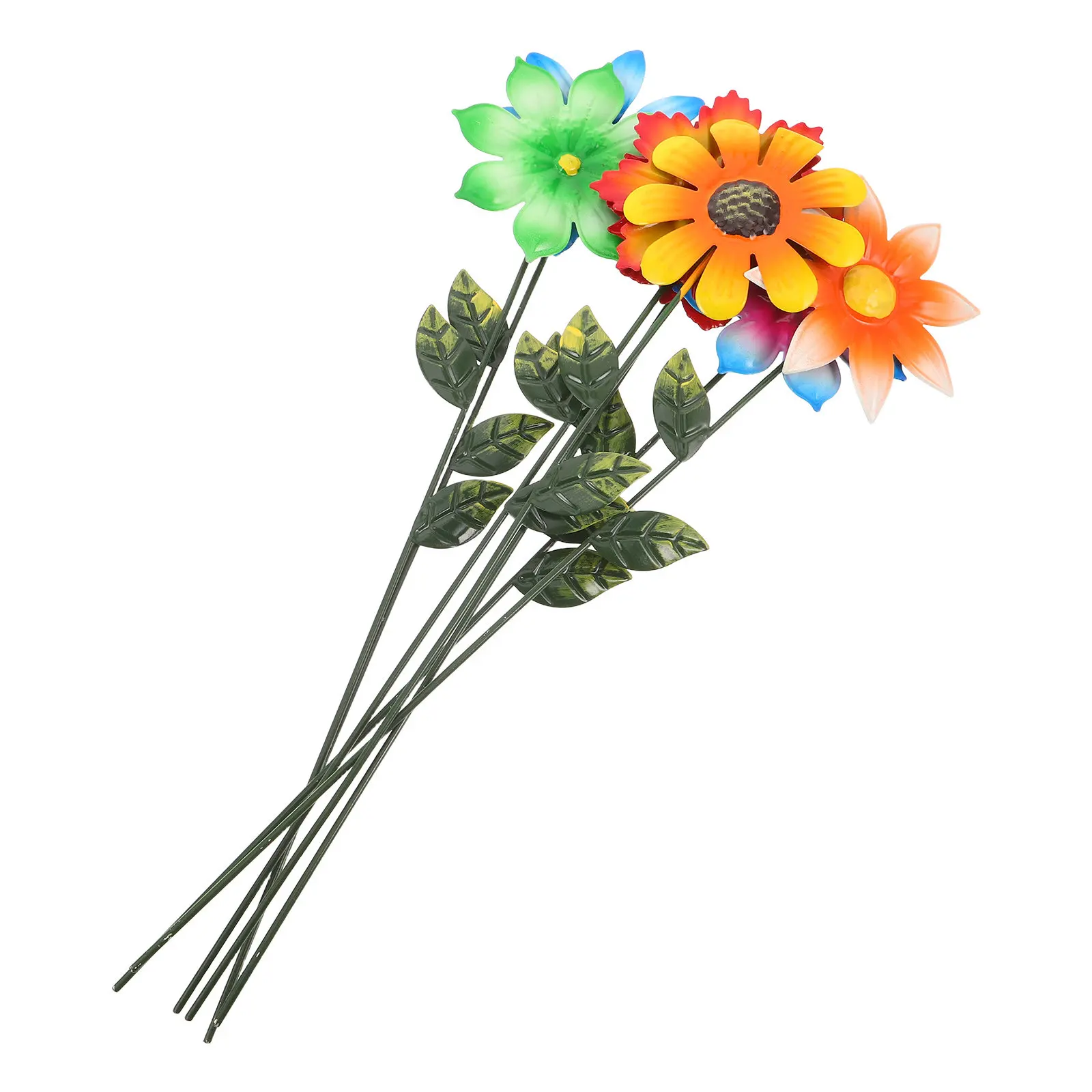 7Pcs Metal Flower Garden Art Stake Rustic Tall Iron Floral Insert Yard Lawn Outdoor Garden Decoration Sculpture Ornament