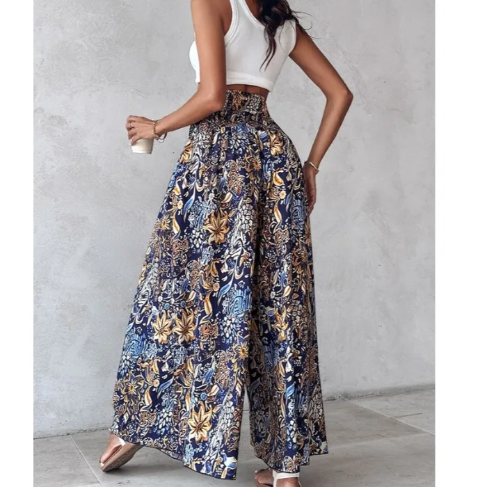 n Faion ハイウエスト弾性ルーズカジュアルワイドレッグスカートパンツビーチパンツ快適なルーズフィットカジュアルパンツ