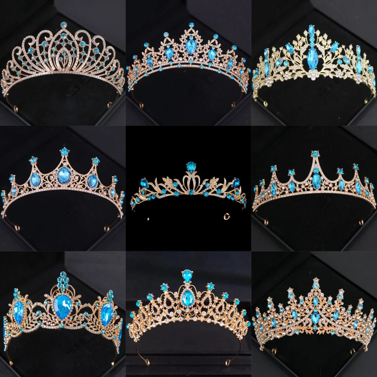 الفاخرة بحيرة الأزرق تاج تيارا حزب الإكليل التيجان والتيجان للنساء الزفاف حفل زفاف إكسسوارات الشعر مجوهرات تاج تيارا