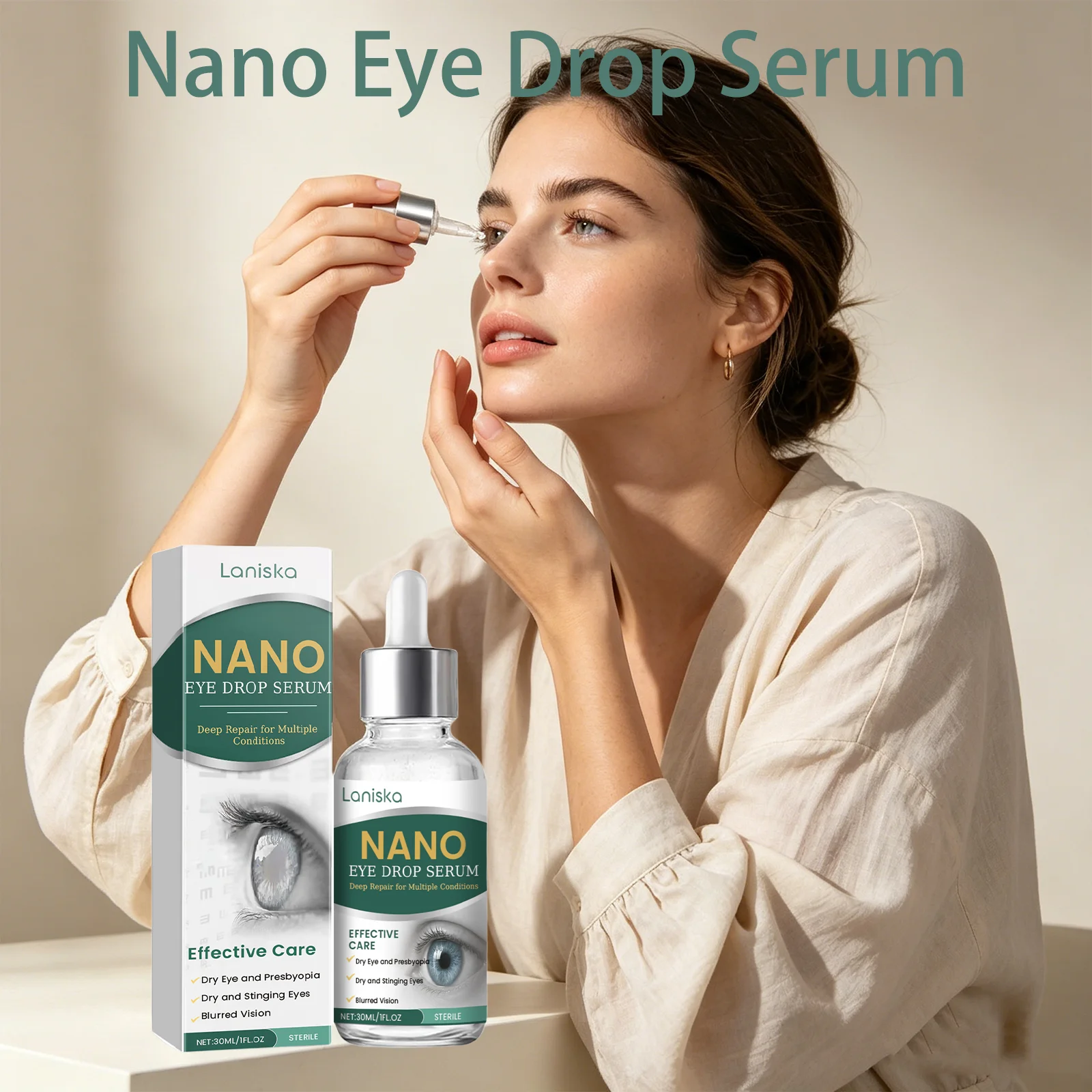 Laniska Nano Eye Drop Serum Clear Vision Improving Eye Fatigue Relieving Dry Eye Relief Presbyopia Support Eye Care Drops 30mL