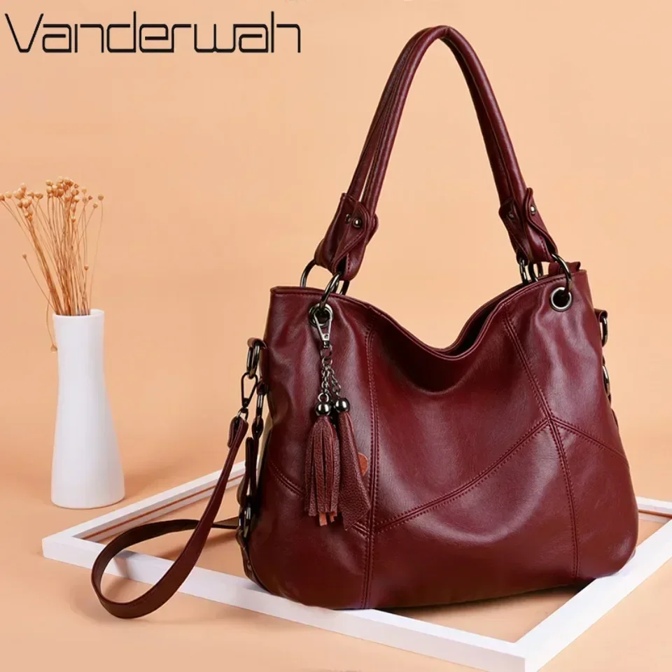 Genuine Soft Leather Handbags for Women Vintage Shoulder Tote Bag Luxury Designer Ladies Large Capacity Purse Bags Sac A Main