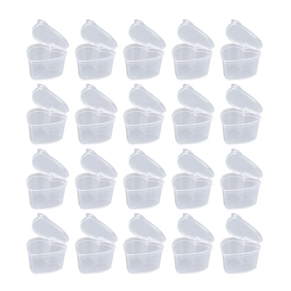 50Pcs Heart Shape Transparent Storage Boxes PP Plastic Jewelry Organizer for Desk Dresser DIY Small Items Sorting Case