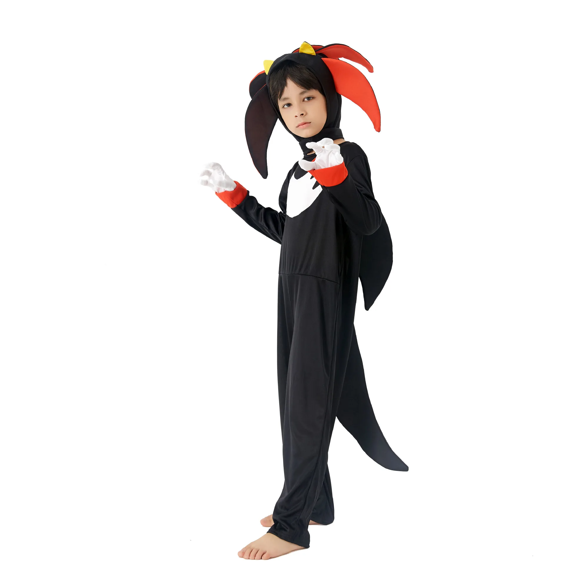 Kids Cosplay Dress Up Shadow the Hedgehog Costume Sonic Oneside Pretend Play Jumpsuit Bodysuit