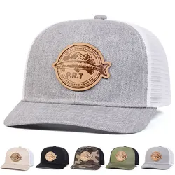 Unisex PRT Fish Leather Label Baseball Net Caps Spring and Summer Outdoor Adjustable Casual Hats Sunscreen Hat