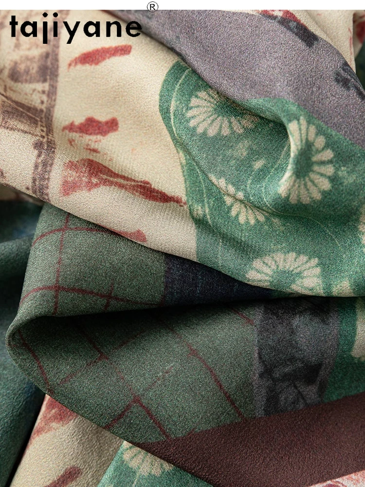 TAJIYANE 100% التوت فستان حريري امرأة الصيف 2025 خمر ملابس منقوشة بكم طويل فساتين عطلة الفساتين السيدات الملابس Vestidos