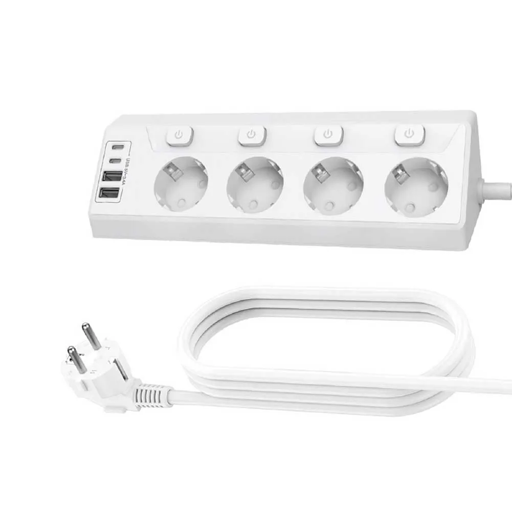 Eck-Steckdosenleiste, 8-in-1-Steckdosenleiste, 2 USB-A-Anschlüsse, 2 USB-C-Anschlüsse, langlebiges Kabel, kindersicherer Schutz